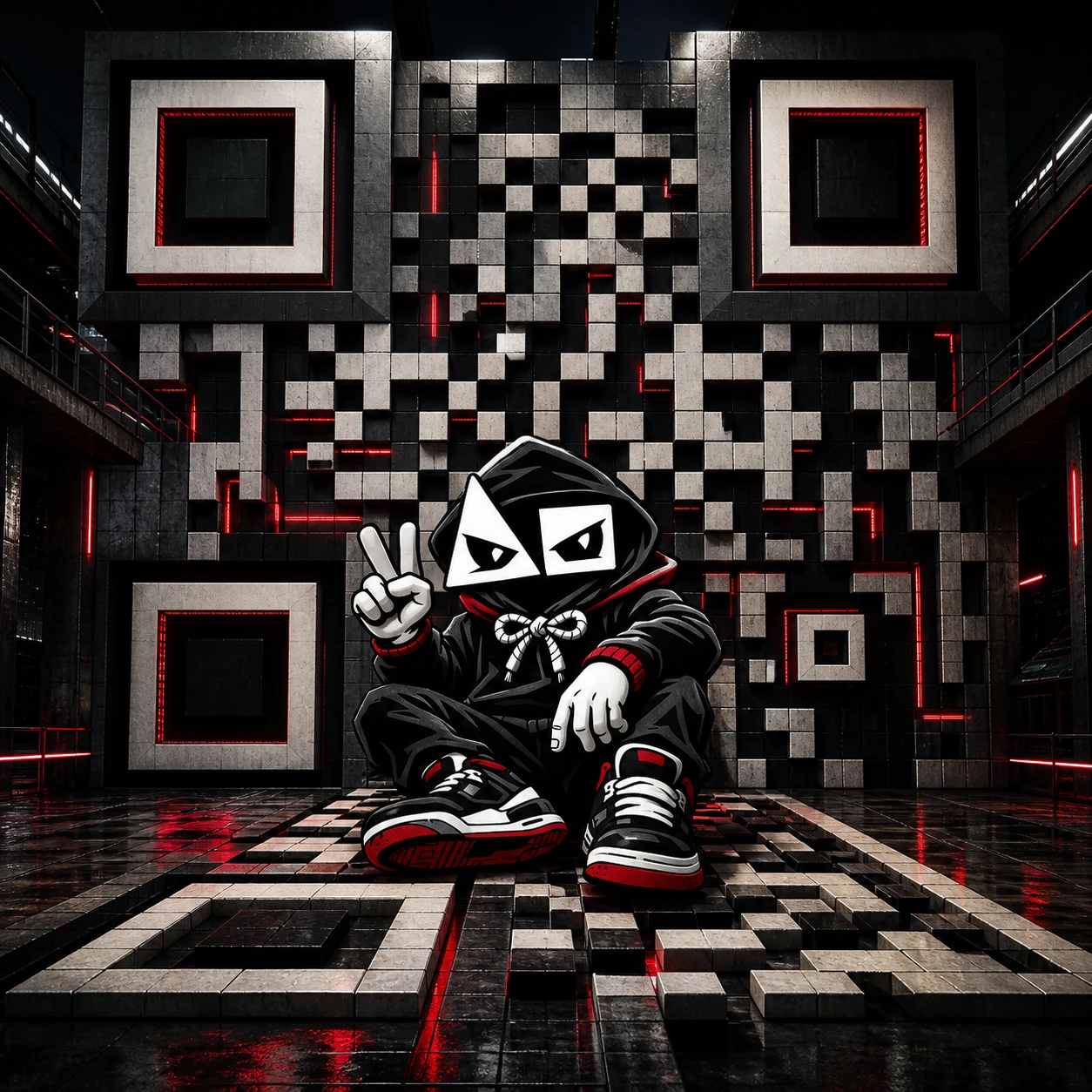 Midnight Operator black white and red QR concept