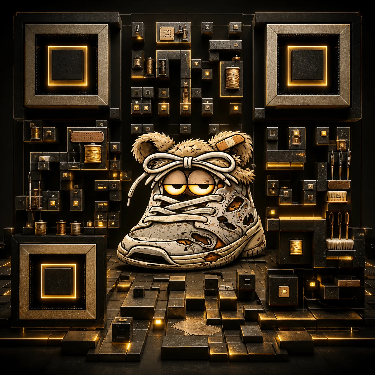 Restoration Lab sneaker character QR concept